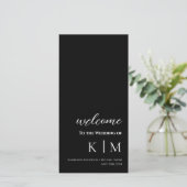 Zwart-Modern- Monogram-Bruiloft Programma- (Staand voorkant)