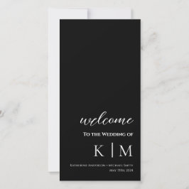 Zwart-Modern- Monogram-Bruiloft Programma-