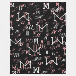 Zwart Modern monogram Fleece Deken