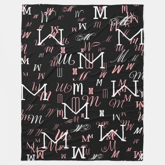 Zwart Modern monogram Fleece Deken (Voorkant)