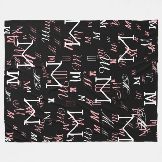 Zwart Modern monogram Fleece Deken (Voorkant (Horizontaal))