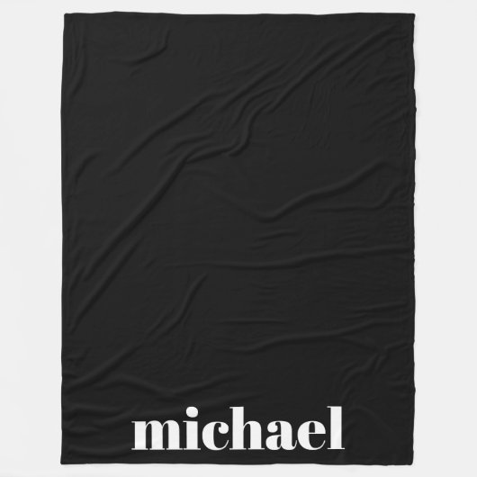 Zwart Modern Monogram Gepersonaliseerde Naam Fleece Deken (Voorkant)