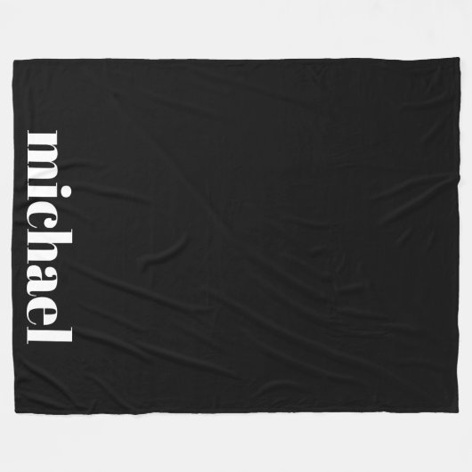 Zwart Modern Monogram Gepersonaliseerde Naam Fleece Deken (Voorkant (Horizontaal))