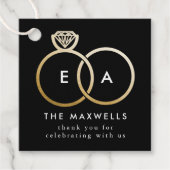 Zwart Modern Monogram Gouden trouwringen Bedankjes Labels (Voorkant)