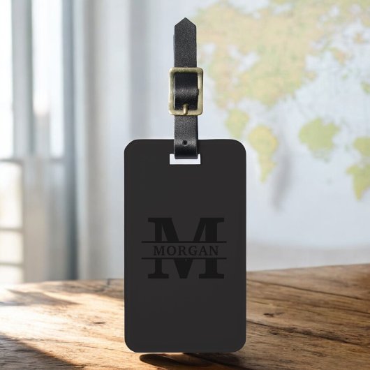 Zwart Modern Monogram Minimalistisch Bagagelabel