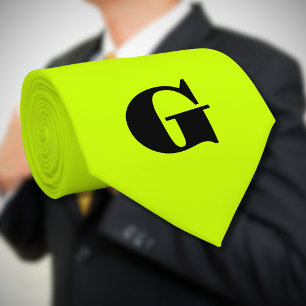 Zwart Modern Monogram   Neon Limoen Geel Stropdas