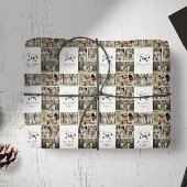 Zwart modern multi foto elegant script kerst cadeaupapier