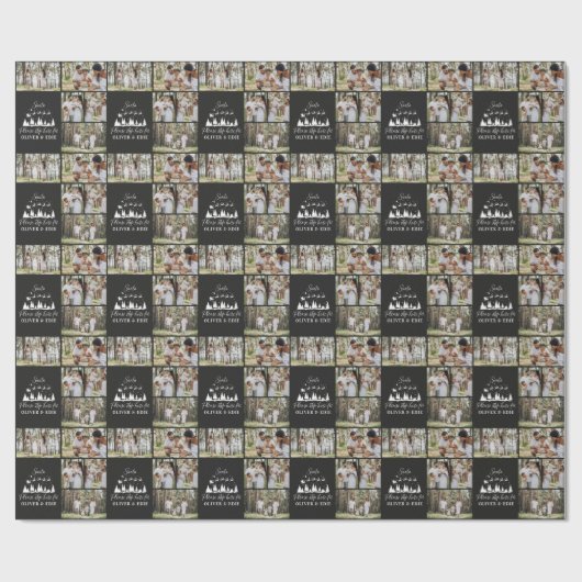 Zwart modern multi foto Kerstman Kerstmis Cadeaupapier (Vlak)