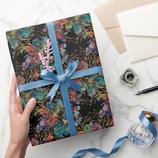 Zwart modern multicolor met nepgloei cadeaupapier (Geschenken)