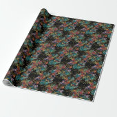 Zwart modern multicolor met nepgloei cadeaupapier (Uitgerold)
