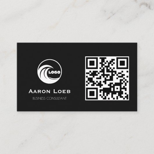 Zwart modern ontwerp| Visitekaartje met QR-code (Voorkant)