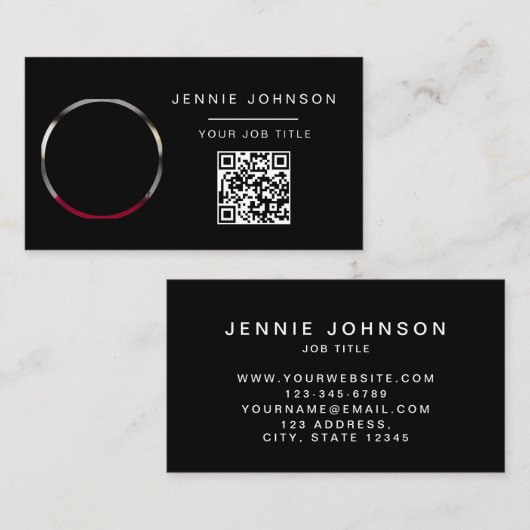 Zwart Modern Photo Minimal QR CODE Visitekaartje (Voorkant / Achterkant)