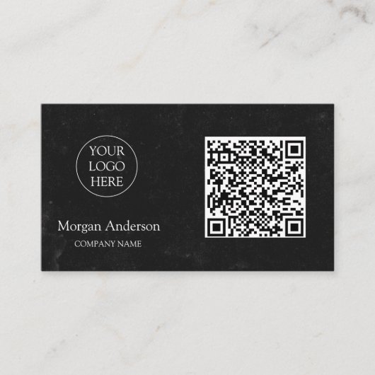 Zwart Modern Professioneel QR Code Business Logo Visitekaartje (Voorkant)