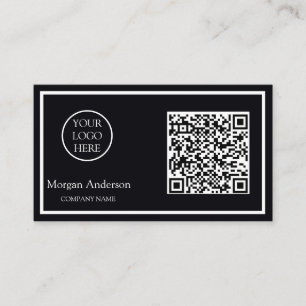 Zwart Modern Professioneel QR Code Business Logo Visitekaartje