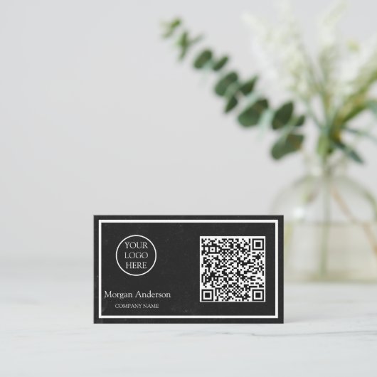 Zwart Modern Professioneel QR Code Business Logo Visitekaartje (Staand voorkant)