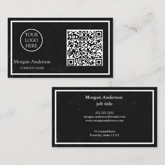 Zwart Modern Professioneel QR Code Business Logo Visitekaartje (Voorkant / Achterkant)