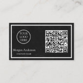 Zwart Modern Professioneel QR Code Business Logo Visitekaartje (Voorkant)