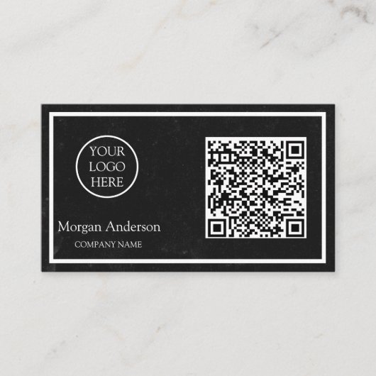 Zwart Modern Professioneel QR Code Business Logo Visitekaartje (Voorkant)