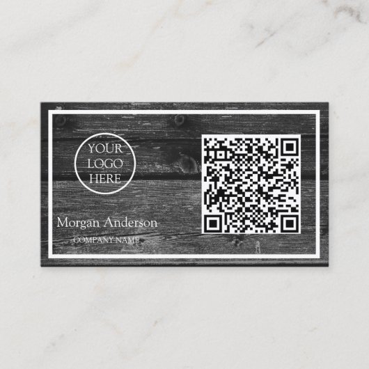 Zwart Modern Professioneel QR-code Zakelijk Logo Visitekaartje (Voorkant)