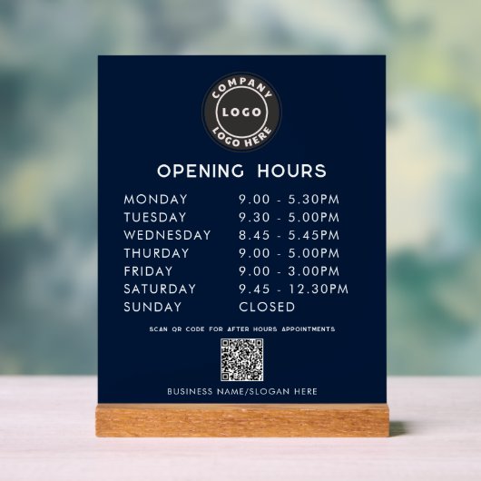 Zwart modern QR-code bedrijfslogo openingstijden Acryl Bord (Neutraal)