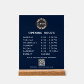Zwart modern QR-code bedrijfslogo openingstijden Acryl Bord (Voorkant)