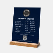 Zwart modern QR-code bedrijfslogo openingstijden Acryl Bord (Hoek)