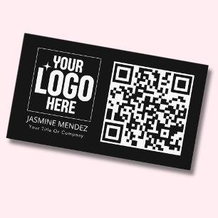 Zwart Modern QR Code Eenvoudig Logo Visitekaartje