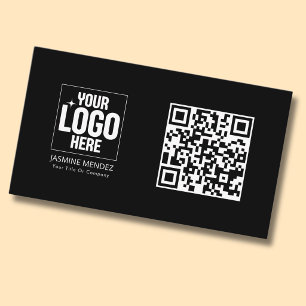 Zwart Modern QR Code Eenvoudig Logo Visitekaartje