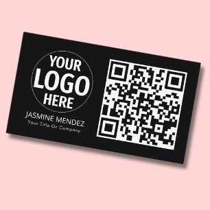 Zwart Modern QR Code Eenvoudig Logo Visitekaartje