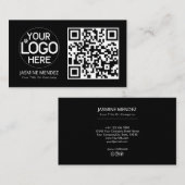 Zwart Modern QR Code Logo Visitekaartje (Voorkant / Achterkant)