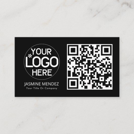 Zwart Modern QR Code Logo Visitekaartje (Voorkant)
