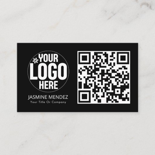 Zwart Modern QR Code Logo Visitekaartje (Voorkant)