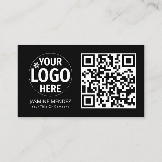 Zwart Modern QR Code Logo  Visitekaartje (Voorkant)