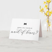 Zwart Modern Ribbon Bow Be My Maid of Honor Kaart (Gele Bloem)