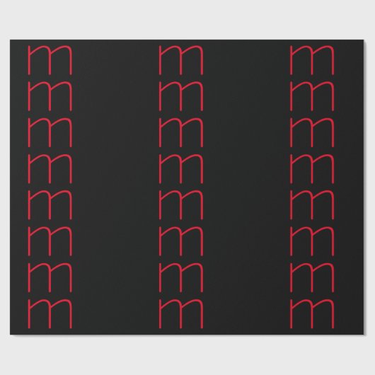 Zwart-modern rood monogram cadeaupapier (Vlak)