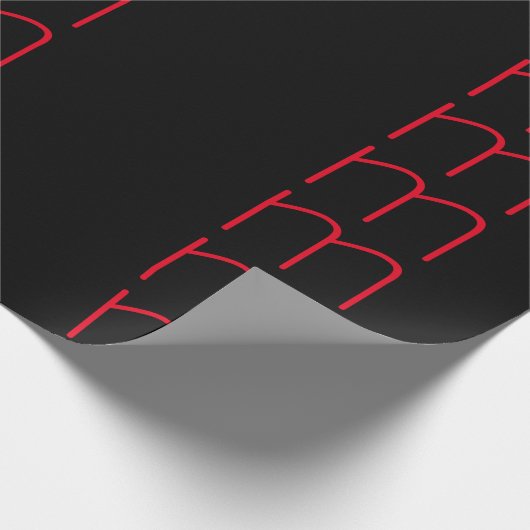 Zwart-modern rood monogram cadeaupapier (Hoek)