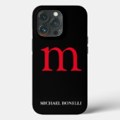 Zwart-modern rood monogram Case-Mate iPhone case (Achterkant)