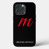 Zwart-modern rood monogram Case-Mate iPhone case (Achterkant)