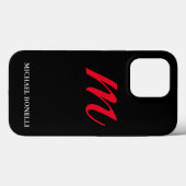 Zwart-modern rood monogram Case-Mate iPhone case (Achterkant (horizontaal))