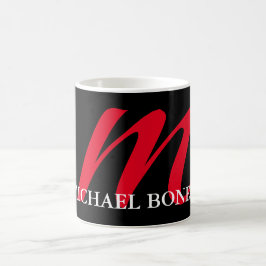 Zwart-modern rood monogram koffiemok