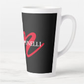 Zwart-modern rood monogram latte mok (Rechts)