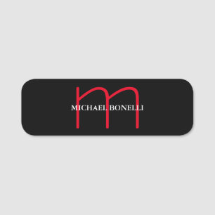 Zwart-modern rood monogram naamplaatje