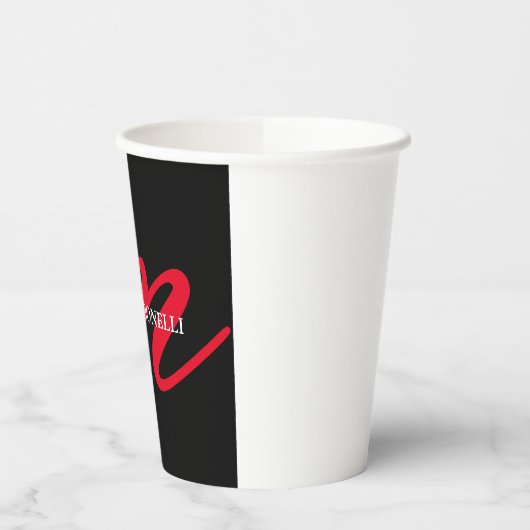 Zwart-modern rood monogram papieren bekers (Links)