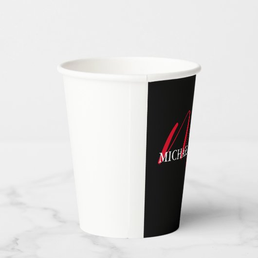 Zwart-modern rood monogram papieren bekers (Rechts)