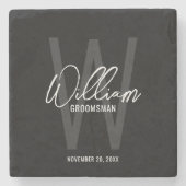 Zwart modern script - Aangepaste Groomsman naam Stenen Onderzetter (Voorkant)