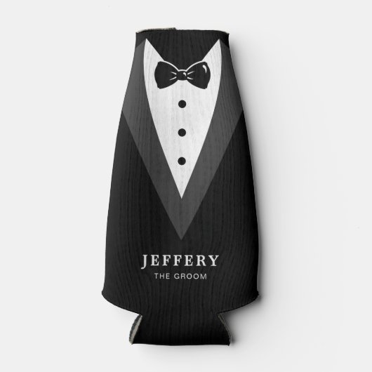 Zwart modern script - Aangepaste Groomsmen Flesjeskoeler (Voorkant)