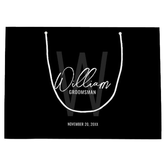 Zwart modern script - Aangepaste Groomsmen Groot Cadeauzakje (Voorkant)