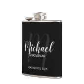 Zwart modern script - Aangepaste Groomsmen Heupfles (Links)