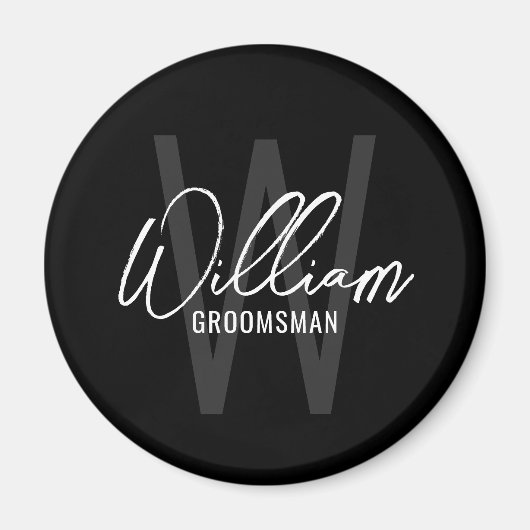 Zwart modern script - Aangepaste Groomsmen Magneet (Voorkant)
