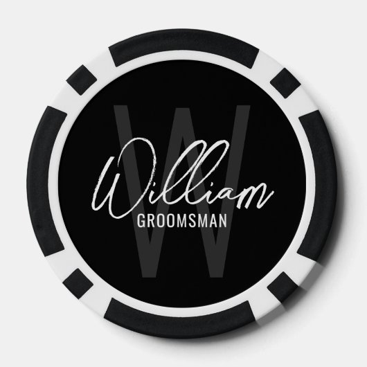 Zwart modern script - Aangepaste Groomsmen Poker Chips (Achterkant)